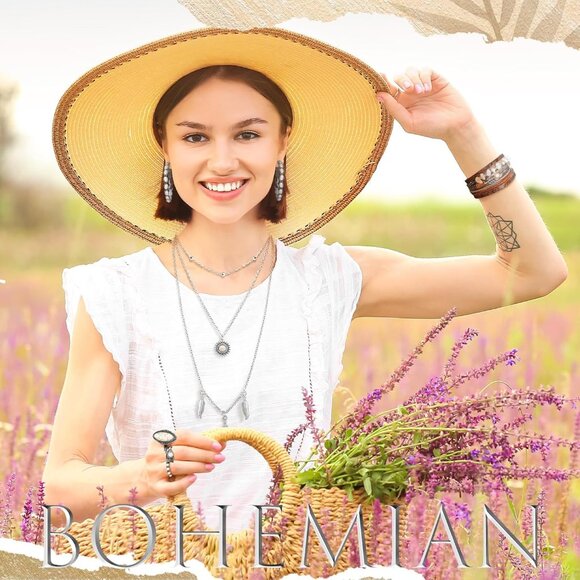 Stunning Bohemian Turquoise Jewelry Set - Necklace, Bracelets, Rings & Earrings - Picture 6 of 6